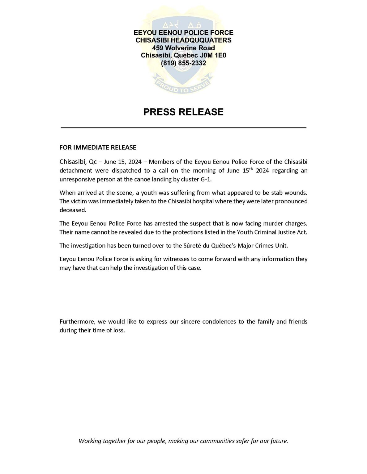 Press Release – Chisasibi Qc, June 15, 2024 – EEPF