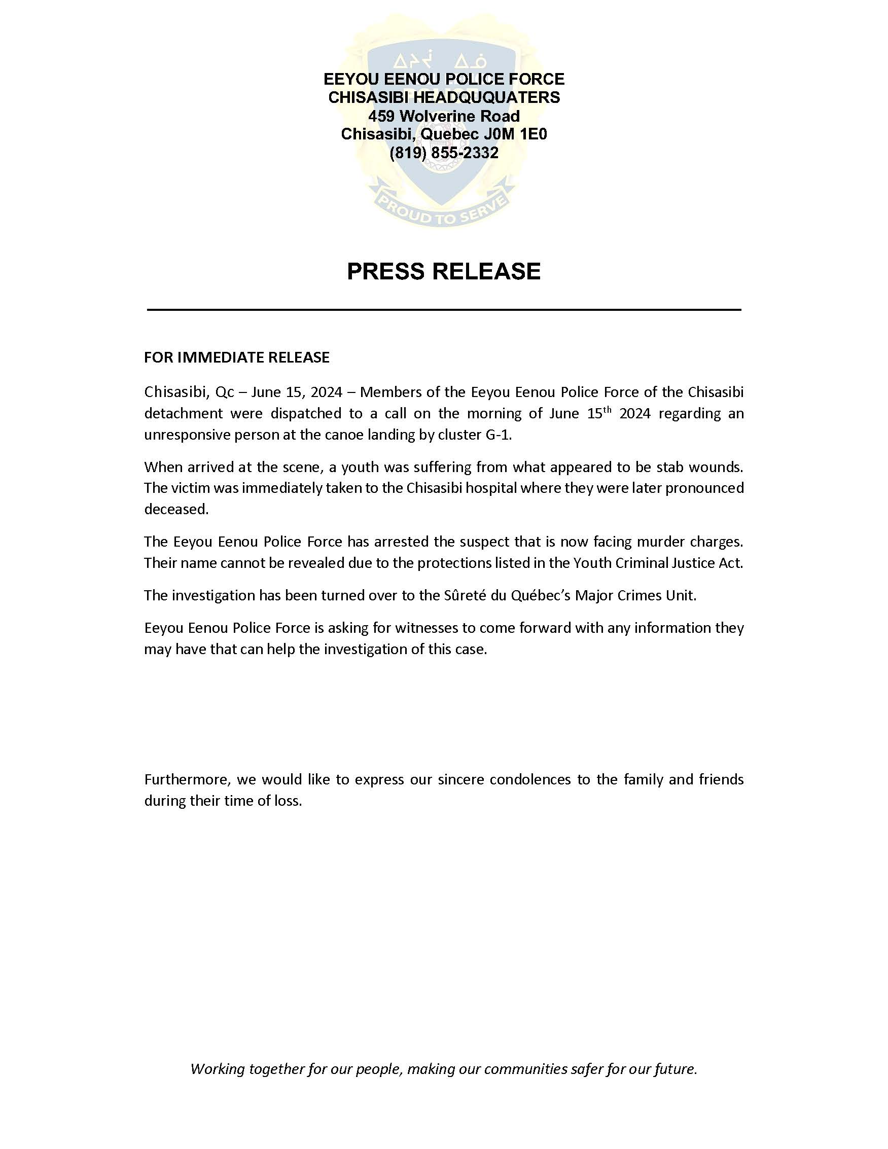 Press Release – Chisasibi Qc, June 15, 2024 – EEPF